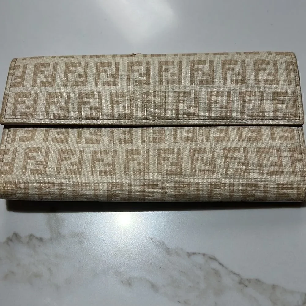 Fendi Wallet Purse Zucchino Canvas Leather Woman
